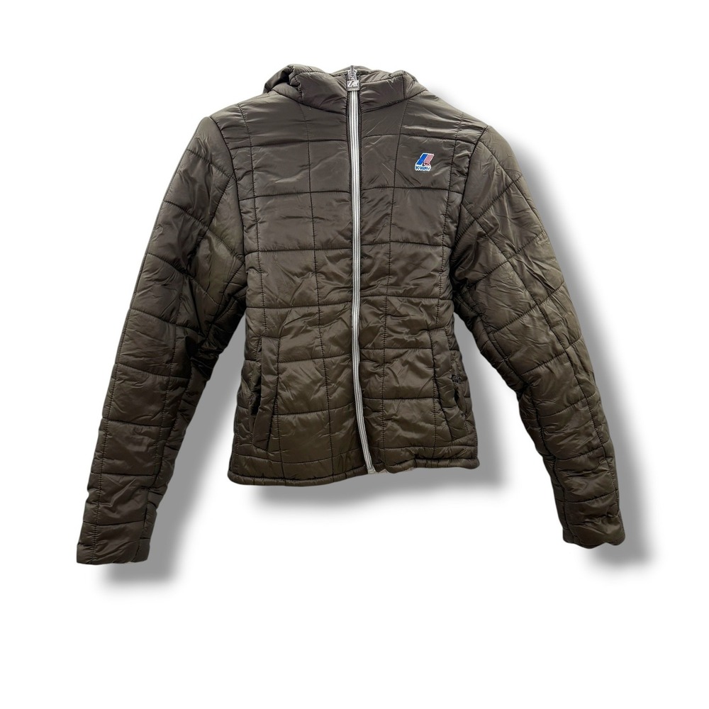K-Way Puffer‎ Jacket Youth 10Y Olive Green Jacques Thermo Light Hooded Quilted